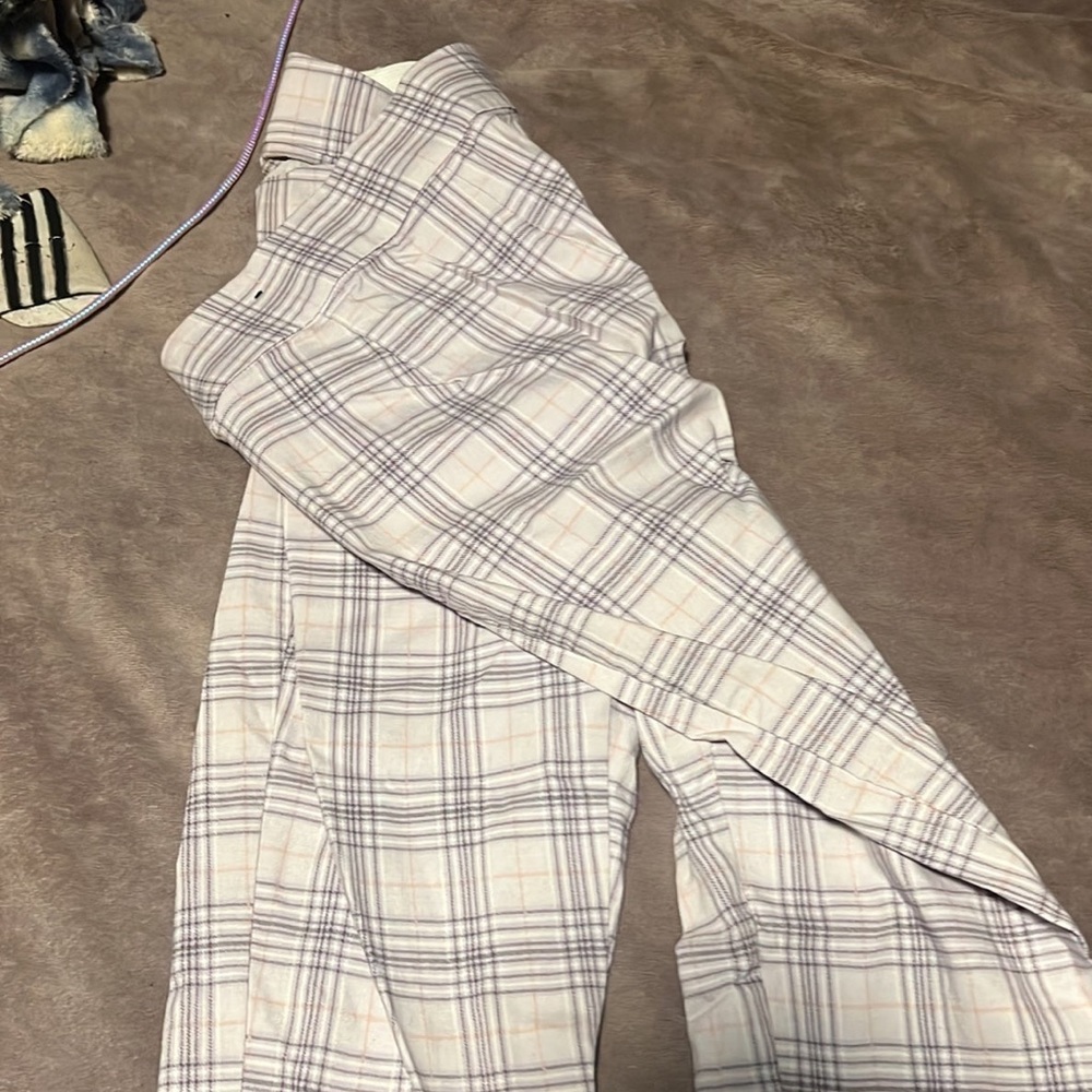 Purple and white work pants. Women’s size large 12-14